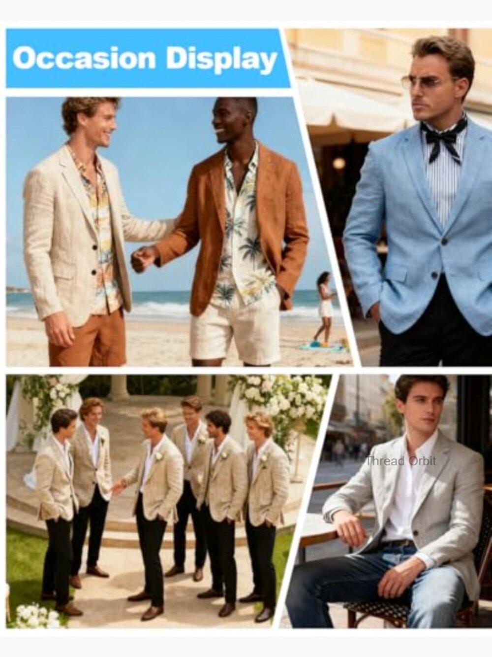 Linen Blend Slim Fit Sport Coat Blazer for Men Wedding Prom Business - Picture 6 of 7